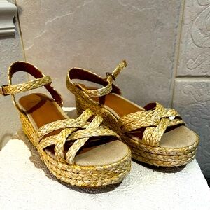 Ladies A New Day natural straw wedge platform summer sandals sz 6